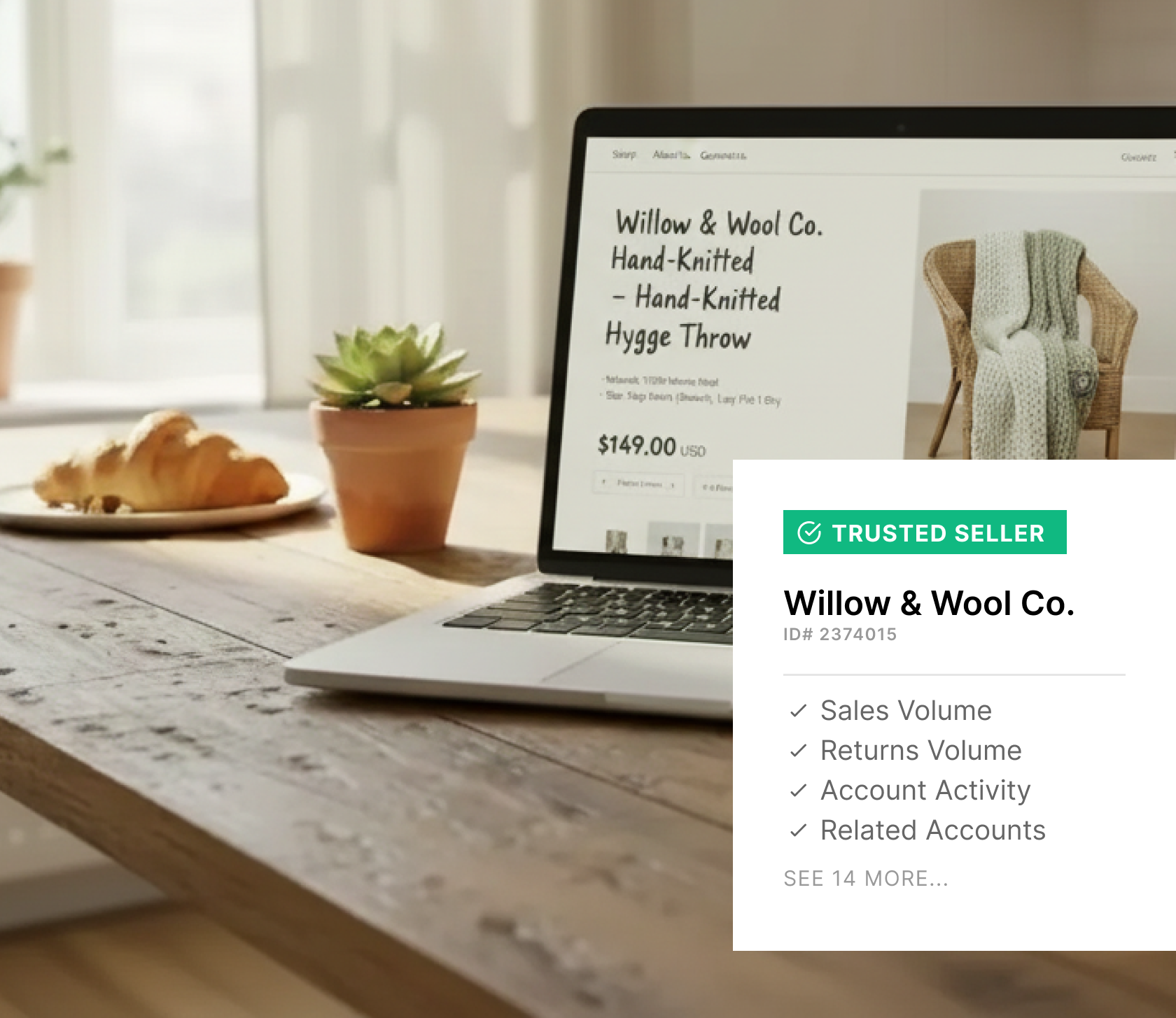 Interface mockup illustrating faster risk decisions and fewer false positives